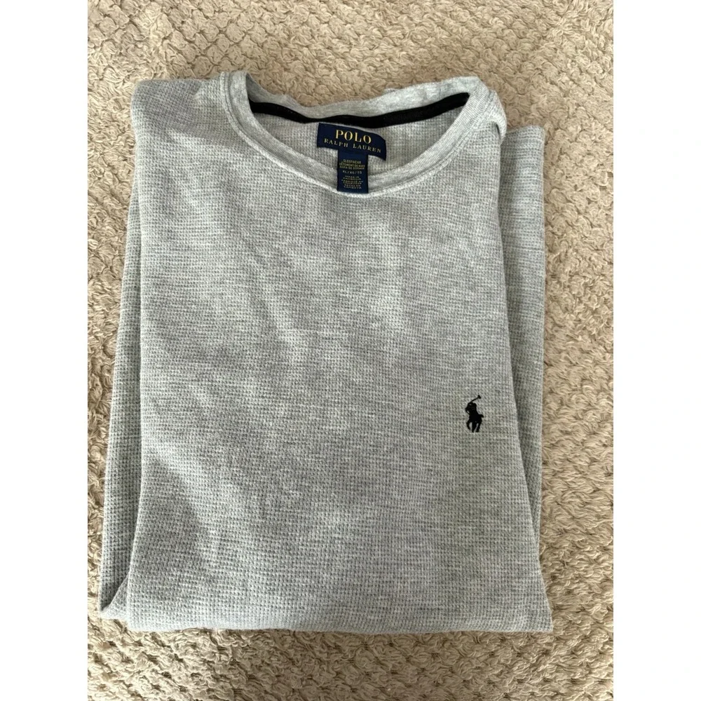 Polo Ralph Lauren Men's XL Gray Waffle Knit Long Sleeve Sleepwear Shirt Cotton